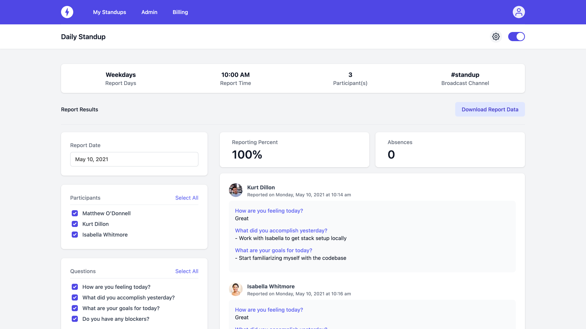 StandupWizard Dashboard